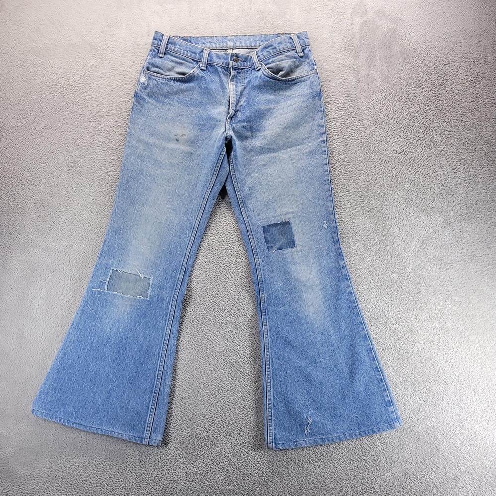 VTG Levis 684 Jeans Mens 32x30 Blue Flare Bell Bottom Talon Zip 70s Patchwork